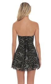 Gold Thread Strapless Fit and Flare Dress in Black